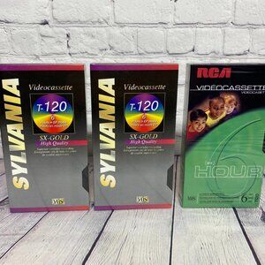 VCR VHS Cassette Tapes Blank Lot of 3 Mixed - Sylvania T-120 SX Gold - RCA T120